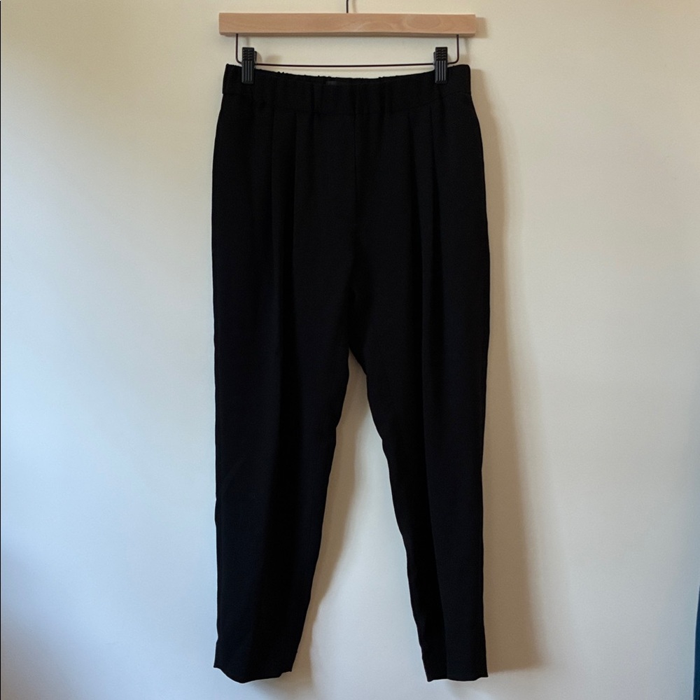 Nili Lotan Slouchy Crepe Tapered Leg Crop ankle Pants Black pockets pleat XS